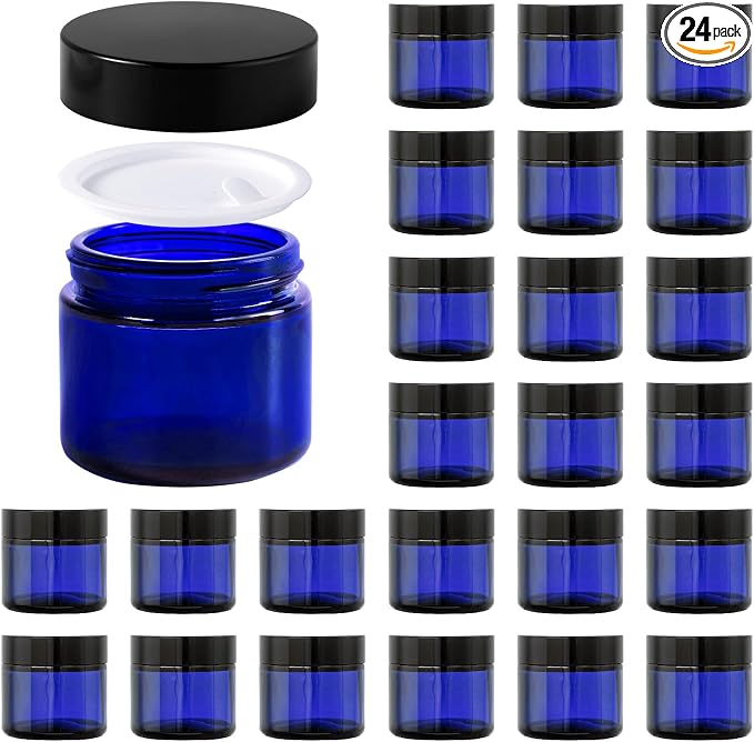 2oz Jars with Lids, Hoa Kinh 24 Pack Blue Glass Jars with Lids Empty Cosmetic by HoaKinh
