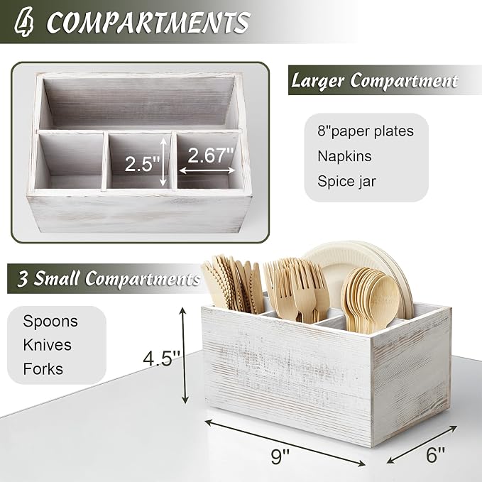 DRASTAR Silverware Caddy, Wooden Utensil Holder, Picnic Cutlery Holder - Image 3