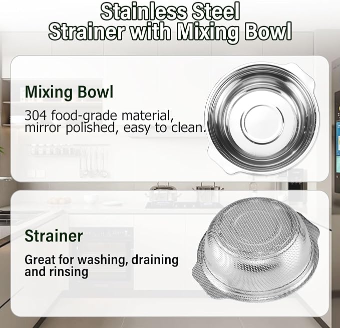 Extra Large 5.5QT Stainless Steel Colander, Large Capacity Rice Colander - Image 2