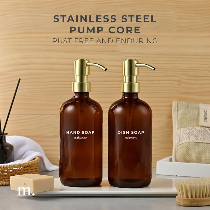 MaisoNovo Soap Dispenser 2-Piece Set | 16.9oz Amber Bottles - Image 4