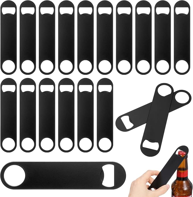 20 Pack Flat Bottle Opener, 7 Inch Stainless Steel Black Speed Opener Bulk by Unknown