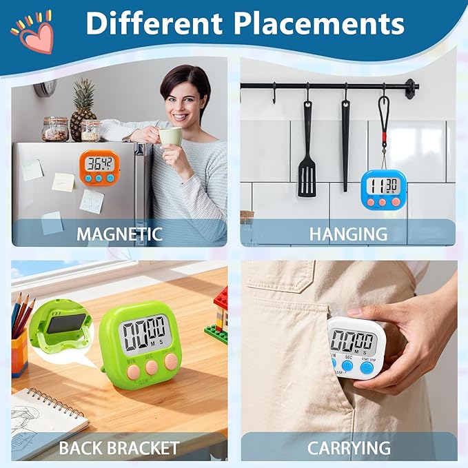12 Pack Multi-Function Digital Timers, Magnetic Large LCD Display Loud Alarm - Image 4