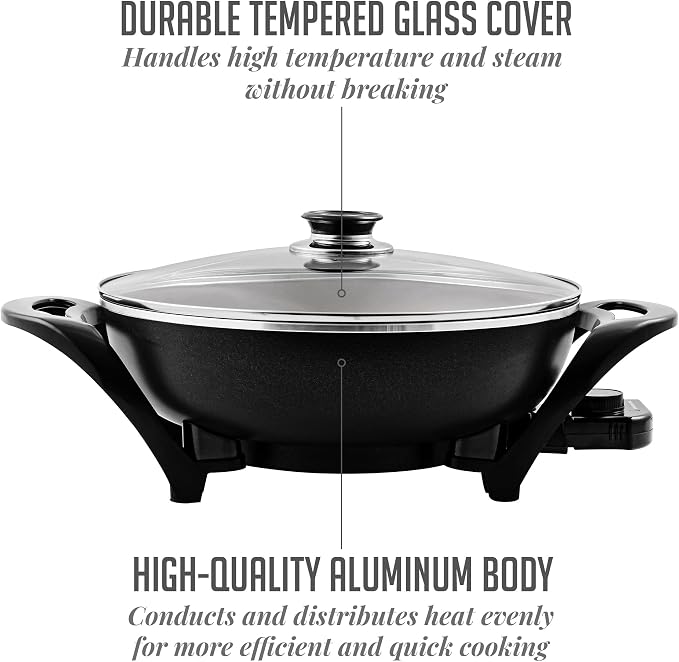 OVENTE Electric Wok with Nonstick Coating, 13 Inch Family-Sized Skillet - Image 4