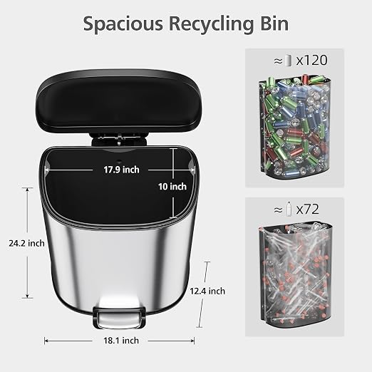 Garvee Stainless Steel Trash Can, 50 L/13 gal Hands Free Garbage Can - Image 6