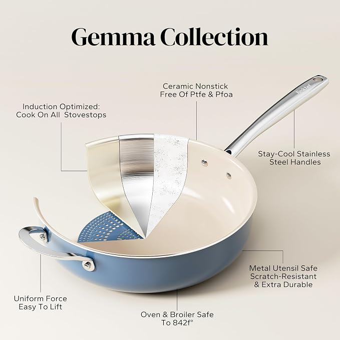 Redchef Ceramic Saute Pan with Lid, Nonstick Deep Frying Pan, 5QT Jumbo Cooker - Image 4