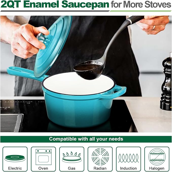 HaSteeL 2 QT Cast Iron Saucepan, Mini Enamel dutch oven - Image 3