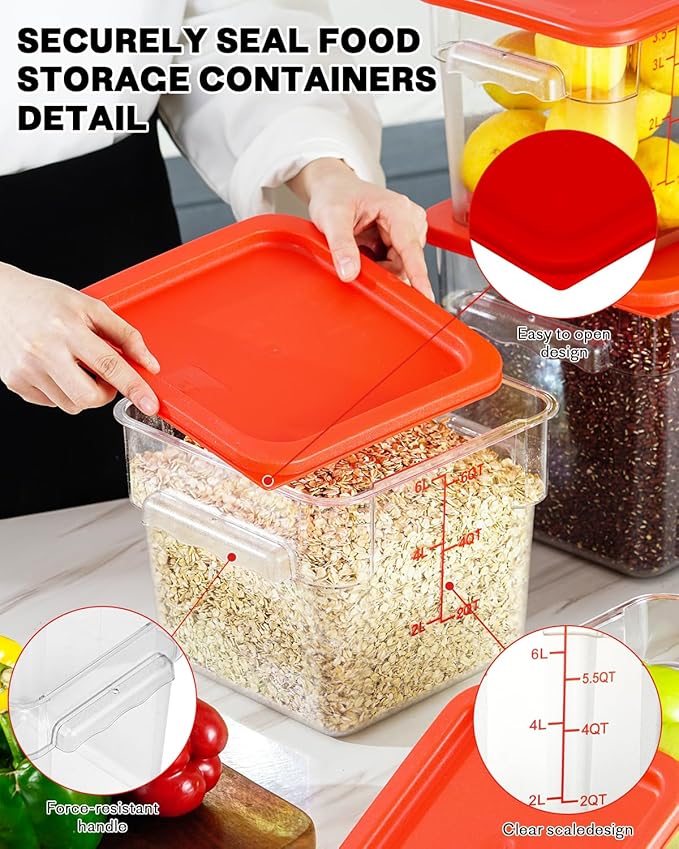 6QT Clear Food Storage Containers: 6 PCS NSF Food Storage Containers - Image 7
