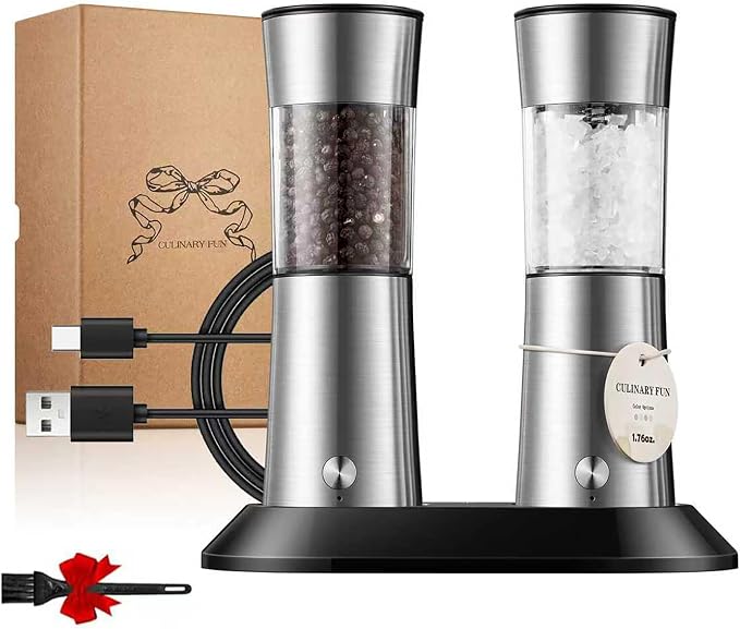 Gravity Electric Salt and Pepper Grinder Set, Automatic Mills by CUNLINARFFUN