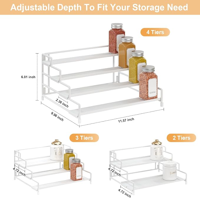 RUILALIFE 4-Tier-Spice-Rack-Organizer-for-Cabinet, Adjustable Depth Spice - Image 4