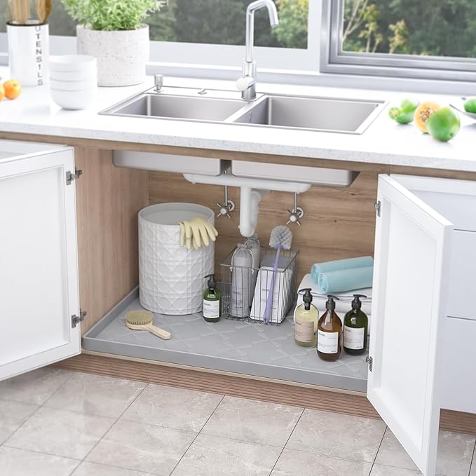 SIKADEER 25" x 22" Under Sink Mat Waterproof, Silicone Mat Kitchen Drawer Shelf - Image 2