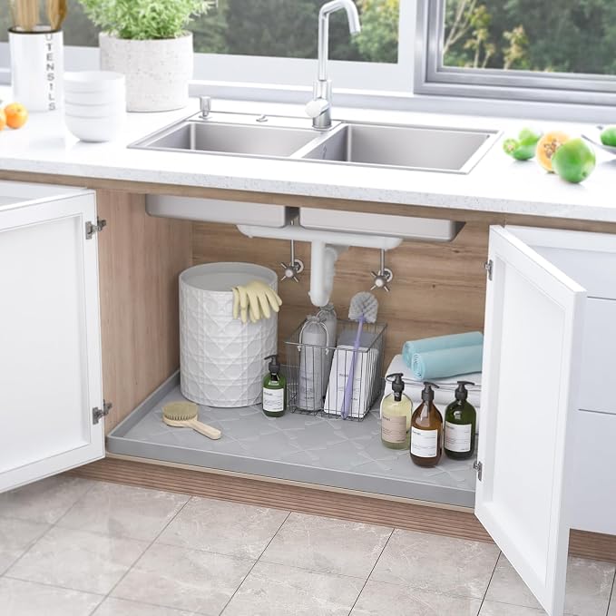 SIKADEER 28" x 22" Under Sink Mat Waterproof, Silicone Mat Kitchen Drawer Shelf - Image 6