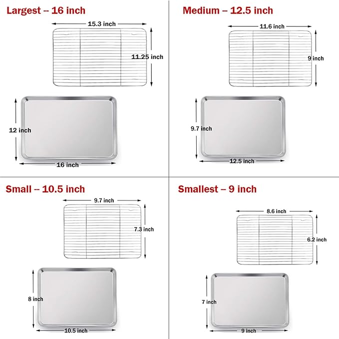 P&P CHEF 16 + 12.5 + 10.4 + 9 Inch Baking Sheet and Rack Set, Oven & Dishwasher - Image 7