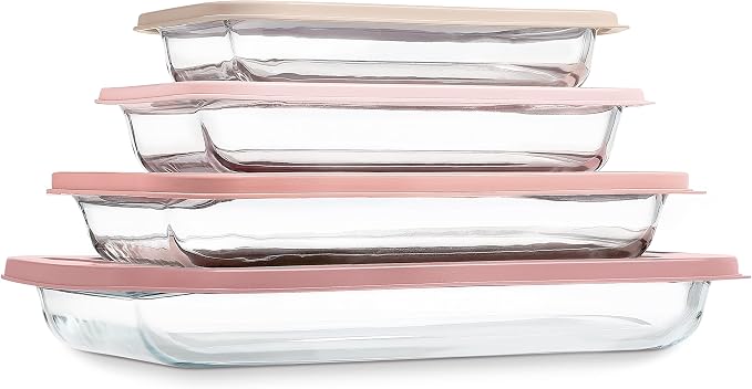 COOK WITH COLOR 8 PC. Glass Baking Dish Set with Lids by CookwithColor