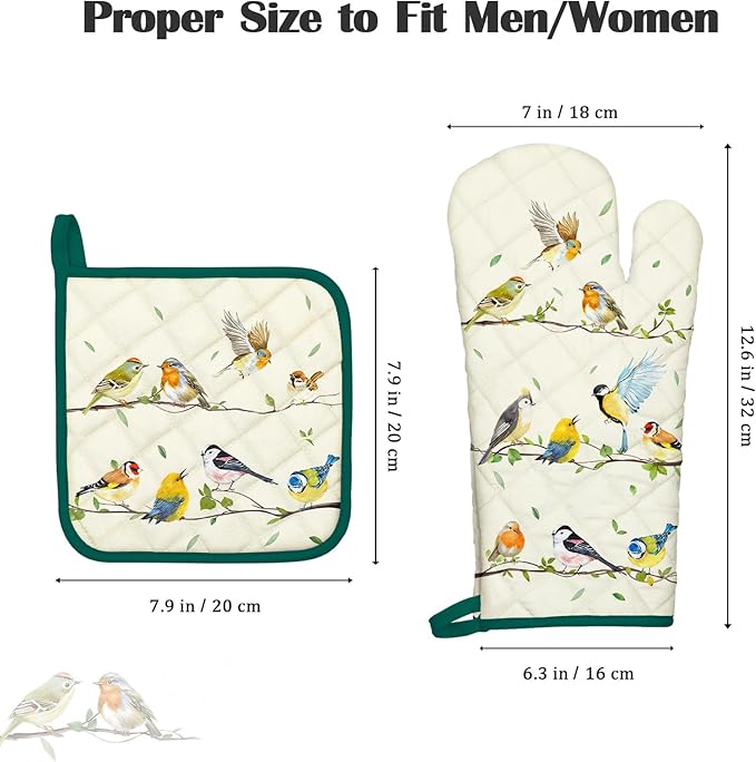 Bird Branch Oven Mitts and Pot Holders Sets 4Pcs, 100% Cotton Heat Resistant - Image 4
