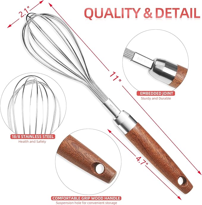 Whisk for Cooking, Stainless Steel Wire Wooden Handle Kitchen Multi Function - Image 2
