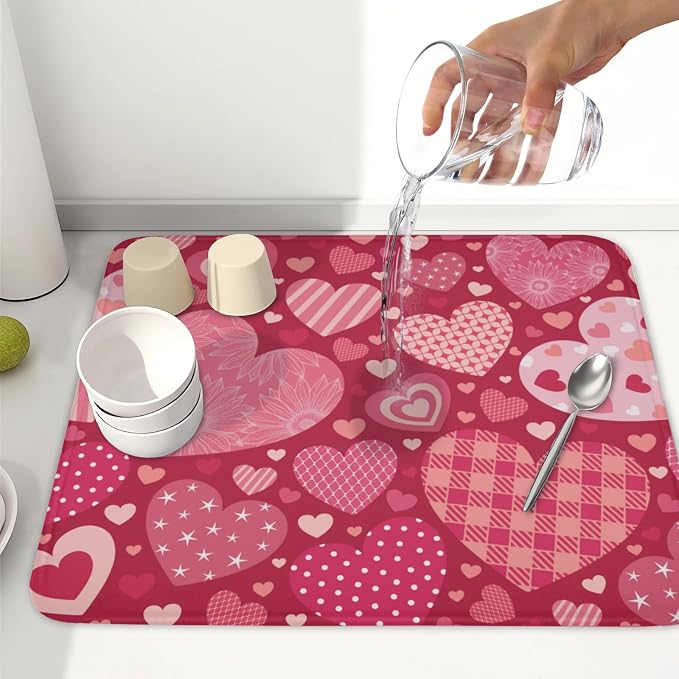 Valentine's Day Dish Drying Mat 16 x 18 Inch Heart Shaped Pattern Dish Drying - Image 6