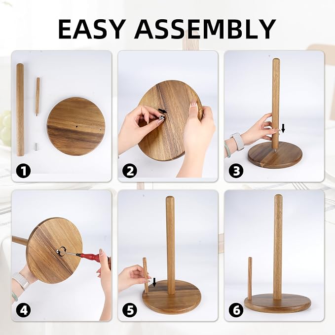 Jumbo Acacia Wood Paper Towel Holder – Large 8.27" Diameter Non-Slip Base - Image 7