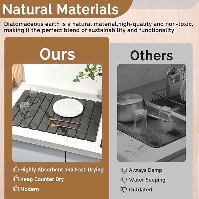 Large Stone Dish Drying Mat for Kitchen Counter, Quick Dry Stone Dishes Mats - Image 7
