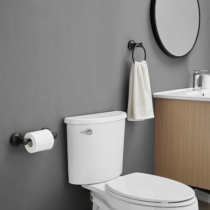 RUMOSE Toilet Paper Holder and Hand Towel Ring Matte Black Wall Mount Bathroom - Image 2