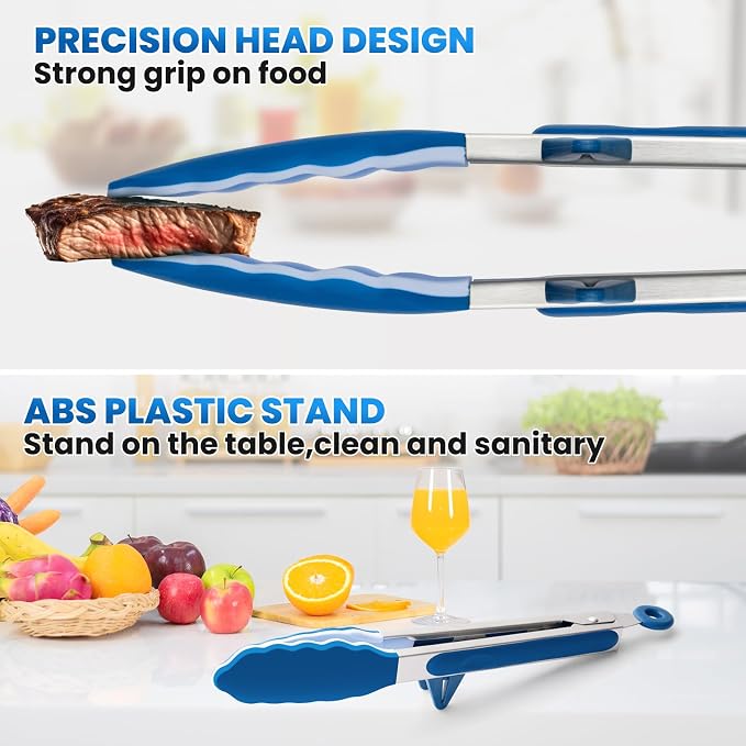 5-Pack Silicone Tongs for Cooking, Maywe Tanso 4PCS 13-Inch Kitchen Tongs - Image 3