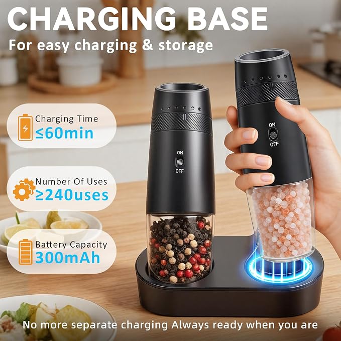 Gravity Electric Salt and Pepper Grinder Set Rechargeable Automatic Shakers - Image 2