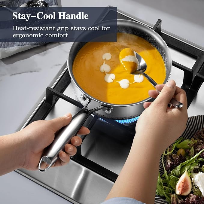 Hybrid Nonstick Pot Set, Stainless steel pot, 1.5QT sauce pan, 2 and 5 QT Stock - Image 4
