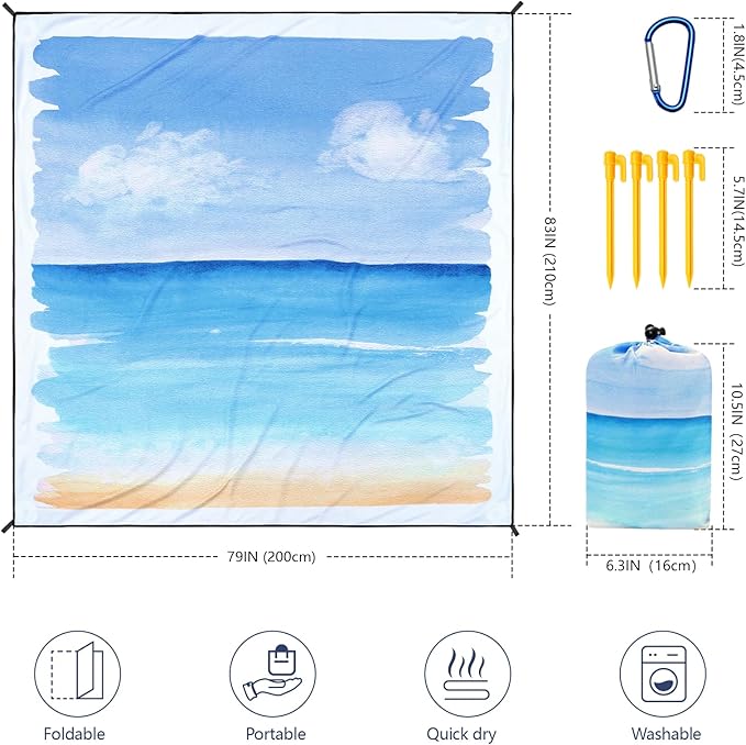 WIWIGO Beach Blanket Waterproof Sandproof Beach Mat 79" X 83"/10'x9'for 2-8 - Image 2