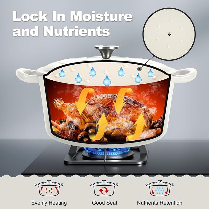 P&P CHEF 6QT Enameled Dutch Oven, Cast Iron Dutch Oven Pot - Image 5
