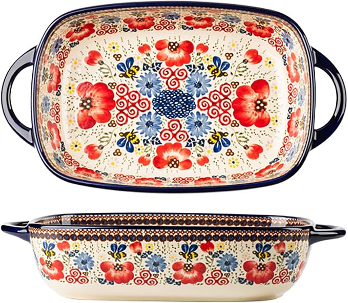 Vintage Flowers Style Ceramic Bakeware Casserole Dish Baking Pan Lasagna Pans by Bicuzat