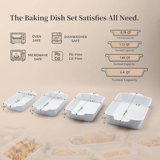 Dafuceramic Casserole Dishes for Oven, Baking Dishes, Ceramic Bakeware Sets of 4 - Image 2