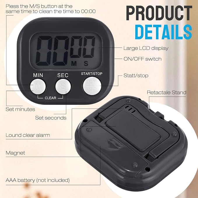 Leumoi 24 Pcs Digital Kitchen Timers Bulk Small Magnetic Timer On/Off Switch - Image 3