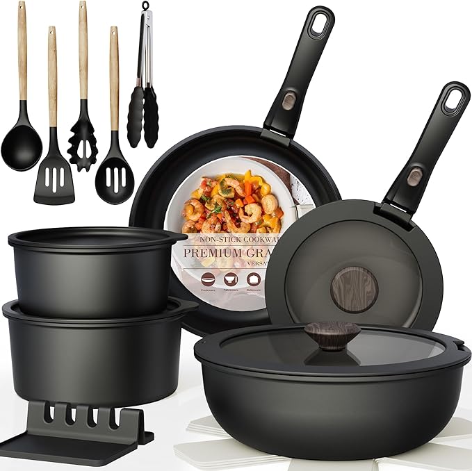 Astercook 21 Pcs Pots and Pans Set Non Stick, Ceramic Cookware Set Detachable by Astercook