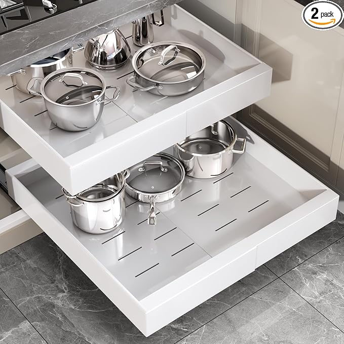 Seinloes 2 Pack Pull Out Cabinet Organizer 22" Deep, Full Extension 3 Slide by Seinloes