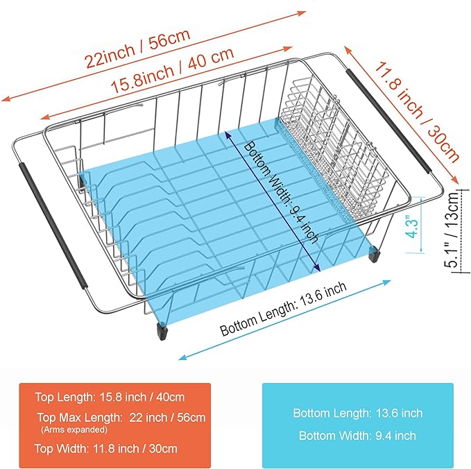 iPEGTOP Expandable Dish Drying Rack Over Sink, Rustproof Stainless Steel Basket - Image 2
