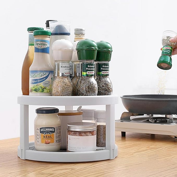 Lazy Susan Organizer, 2 Tier Non Skid Spice Rack Turntable, 360 Degree Rotating - Image 2