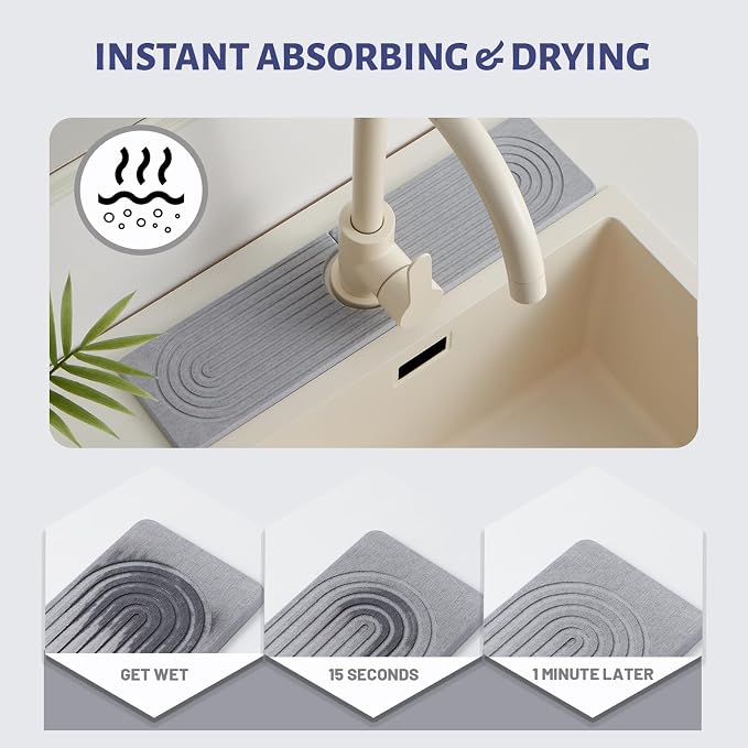 Stone Faucet Mat for Kitchen Sink, Faucet Mat Fast Drying Diatomite, Sink - Image 3