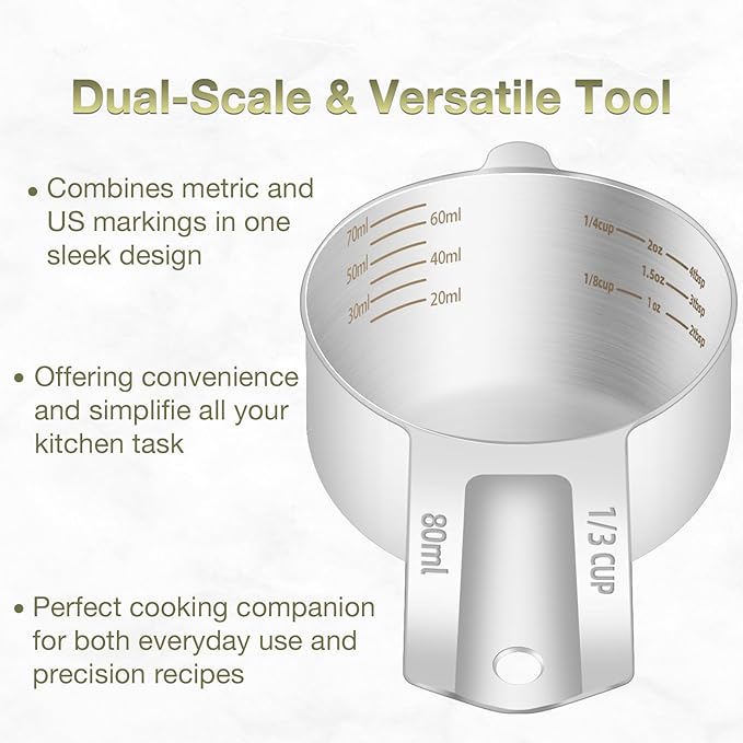 2PCS 1/3Cup Single Measuring Cup, Etched Inner Scale Stainless Steel Measure - Image 4
