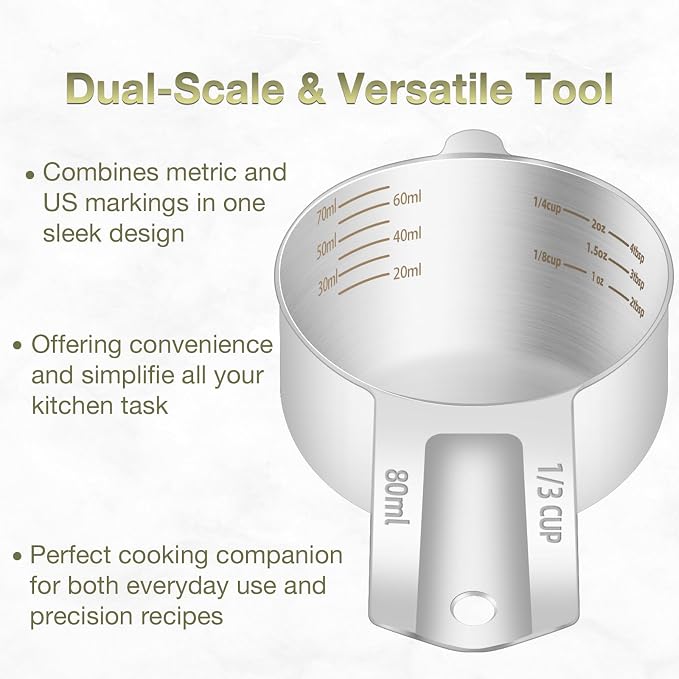 1PCS 1/3Cup Single Measuring Cup, Etched Inner Scale Stainless Steel Measure - Image 4