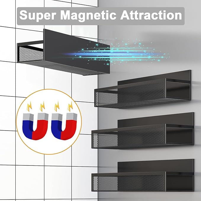 Aufworld Magnetic Spice Rack for Refrigerator, 4 Pack Magnetic Shelf, Fridge - Image 4