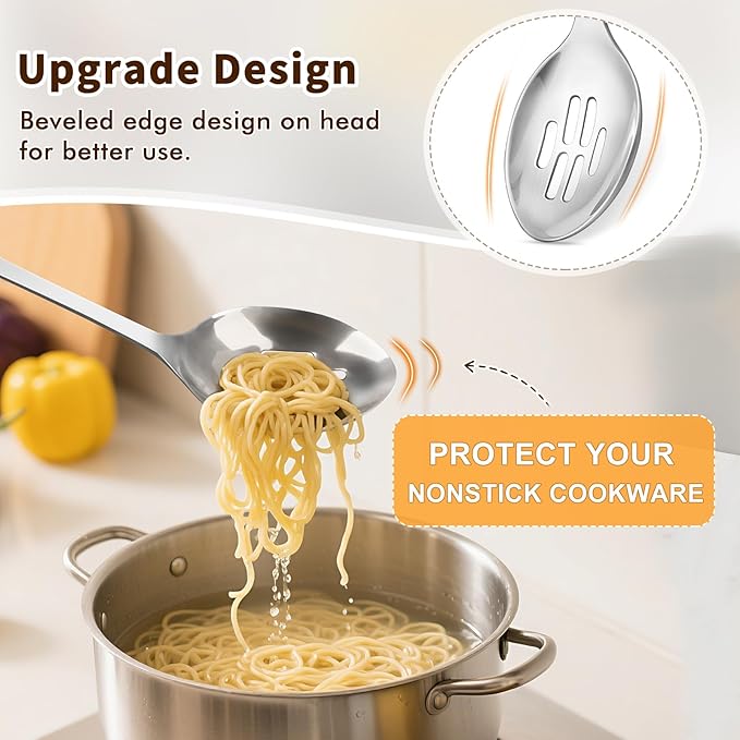 Stainless Steel Cooking Spoon, Solid Metal Serving Spoon, Heavy Duty Sturdy - Image 3