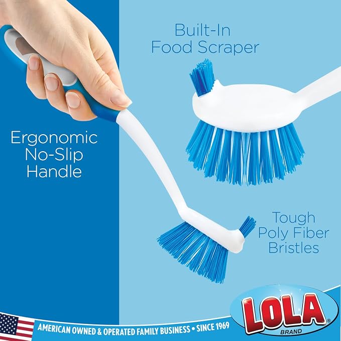 Dish Brush Scrubber for Kitchen, 4 Pack, by LOLA, Has Stiff Bristles & Food - Image 2