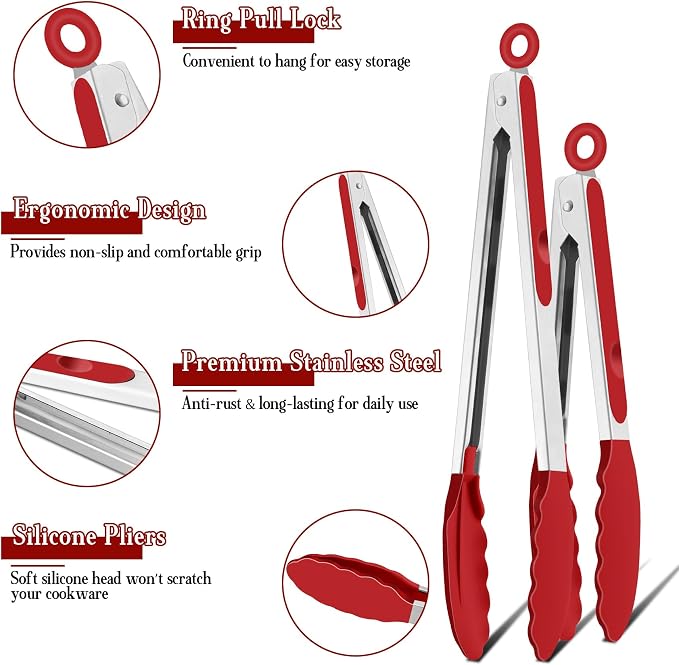 TeamFar Kitchen Tongs, Heat Resistant Silicone Tongs, Locking Design & - Image 3