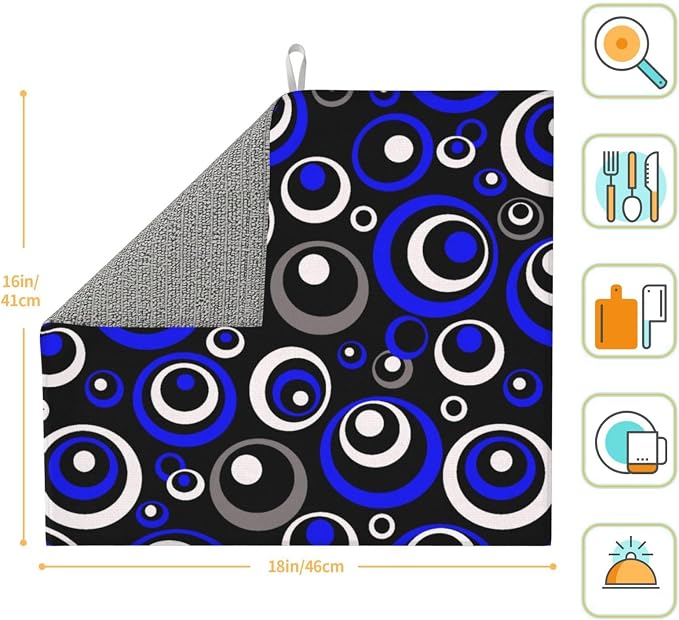 Blue Black White Geometric Circle Dish Drying Mat - Image 7