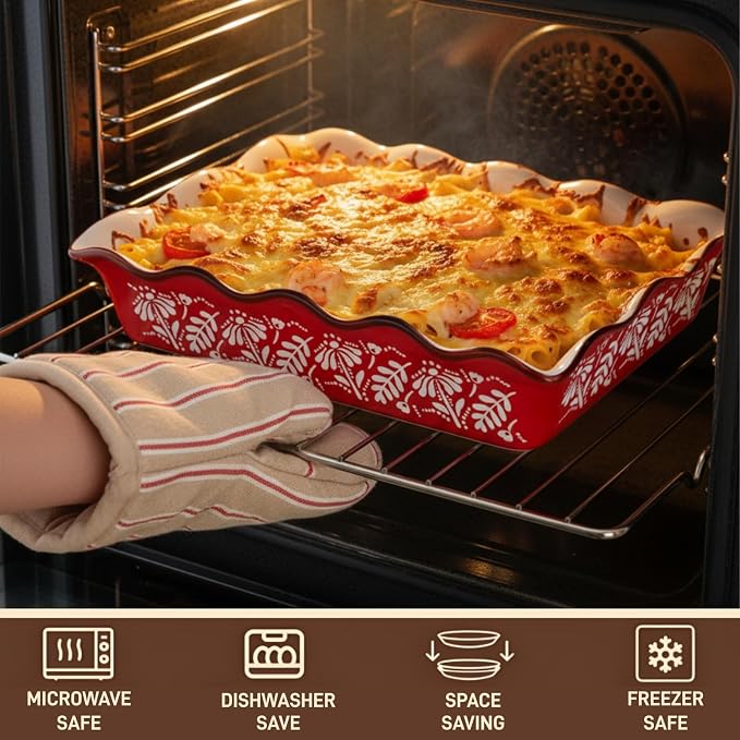 2 Pack Ceramic Baking Dishes, Large Rectangular Casserole Dish Lasagna Pan - Image 4