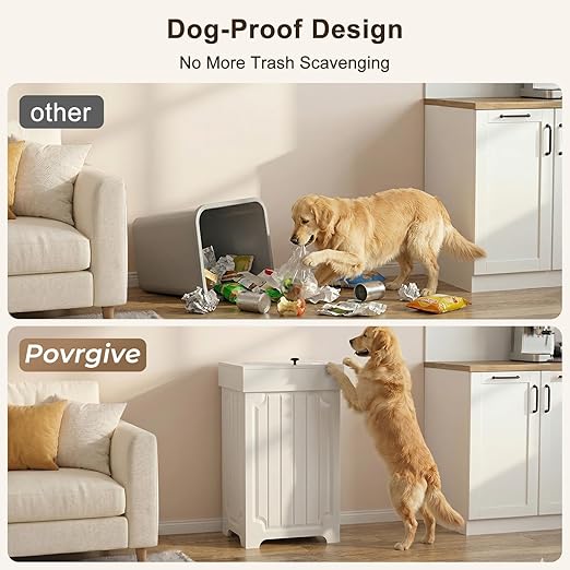 Povrgive Wood Trash Can Cabinet, 13 Gallon Hidden Kitchen Garbage Can - Image 3