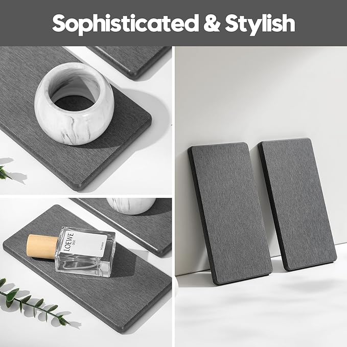 2PCS 7" x 3.5" Water Absorbing Bathroom Sink Vanity Trays, Diatomite Stone - Image 6