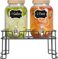 DHSBTLS 1 Gallon Glass Drink Dispensers, 2 Pack Clear Beverage Dispenser by DHSBTLS