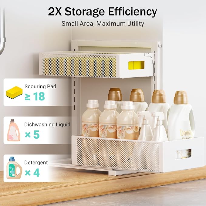 Petiza Under Sink Organizer Adjustable Height 2 Tier Bathroom Organizer Pull - Image 6