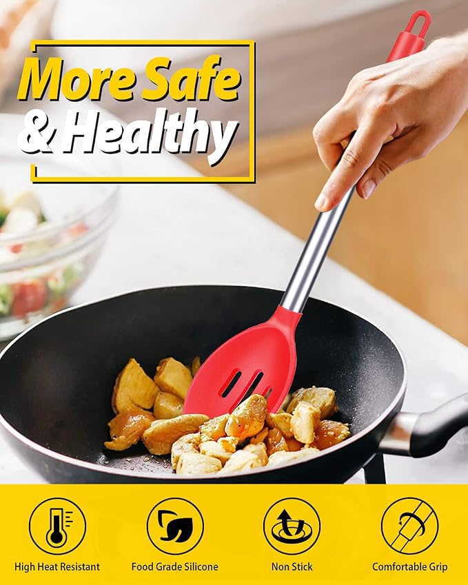 Pack of 2 Large Silicone Cooking Spoons, Non Stick Solid Basting Spoon - Image 3