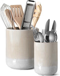 LE TAUCI Utensil Holder for Kitchen Counter, 7.3"+5.4" Fluted Ceramic Utensil by LETAUCI